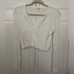 Garage Ribbed Cropped White Button-up Cardigan